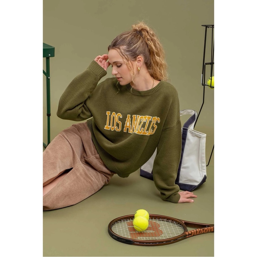 Blu Pepper “Los Angeles” Knit Sweater | Olive Green